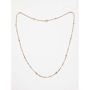 3.4mm Bead Station Thin Box Chain Necklace 14k Gold 24" Long